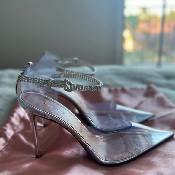 Amina Muaddi Ursina Crystal Strap Clear Pump in Pvc Transparent 37.5 FIRM PRICE - Picture 2 of 12